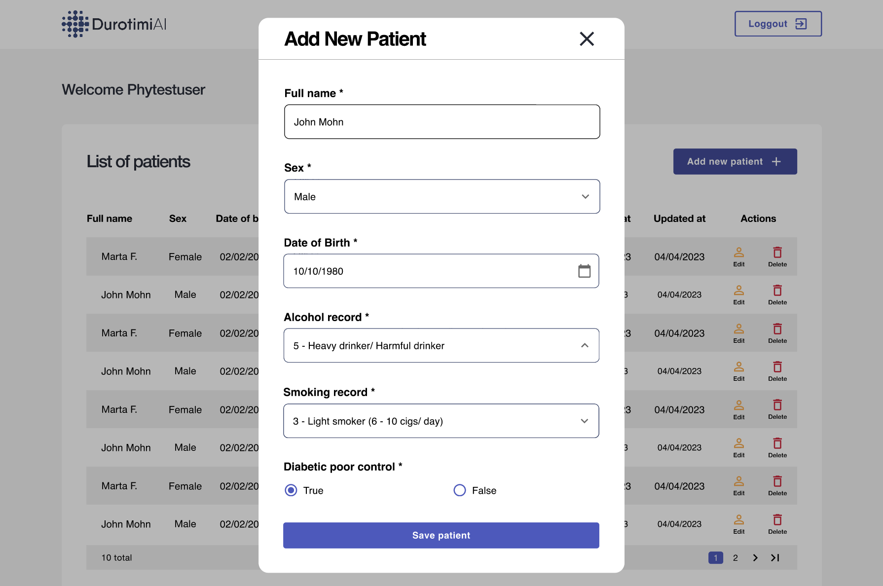 add new patient durotimiAi