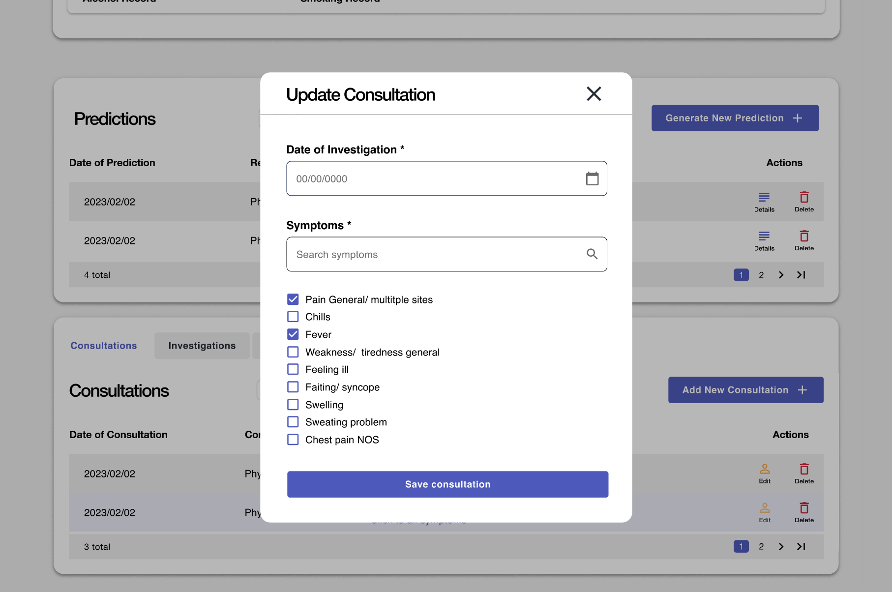 update consultation screen